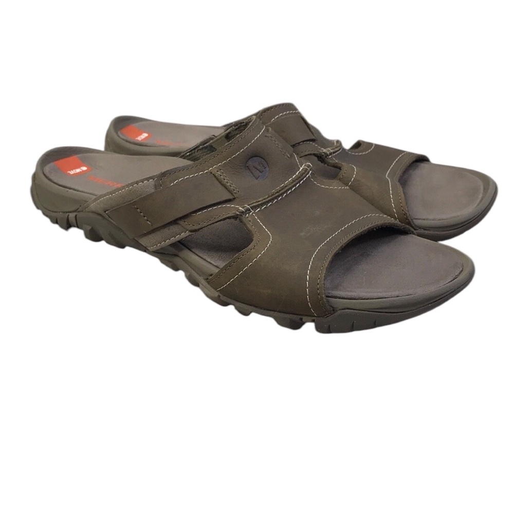Merrell Mens Size 10 Brown Slide Sandals Leather Open Toe